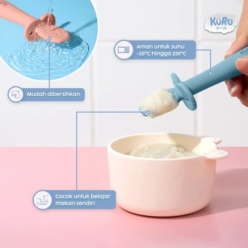 Kuru Baby SIlicone Pre Spoon Training Spoon 2 Stages | Sendok Belajar Makan Mpasi Bayi 5