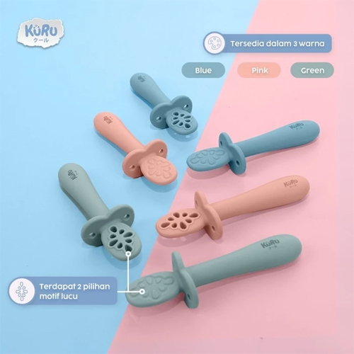Kuru Baby SIlicone Pre Spoon Training Spoon 2 Stages | Sendok Belajar Makan Mpasi Bayi 3