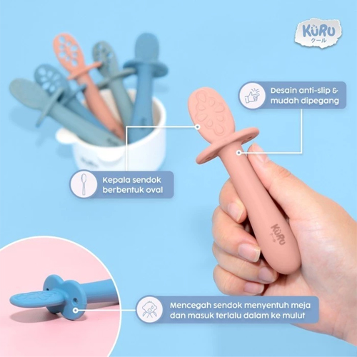 Kuru Baby SIlicone Pre Spoon Training Spoon 2 Stages | Sendok Belajar Makan Mpasi Bayi 2